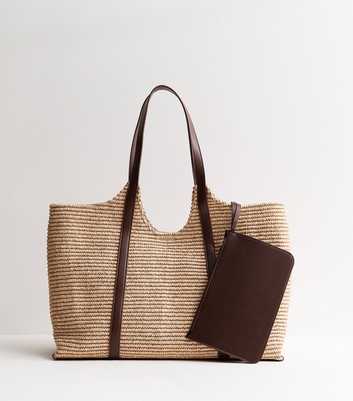 Stone Woven Hobo Tote Bag with Zip Pouch