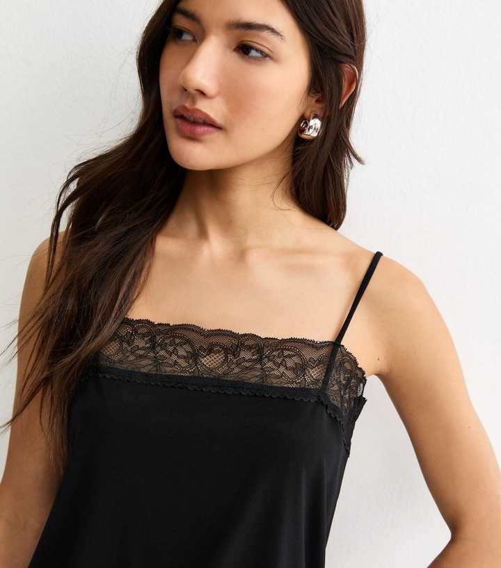 Black Lace Trim Cami Top