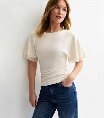 Off White Lace Trim Short Sleeve Corset Top