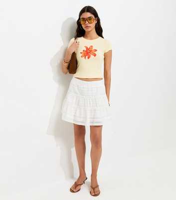 White Cotton Broderie Anglaise Tiered Mini Skirt