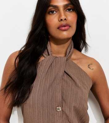 Mink Button Detail Halter Neck Waistcoat 