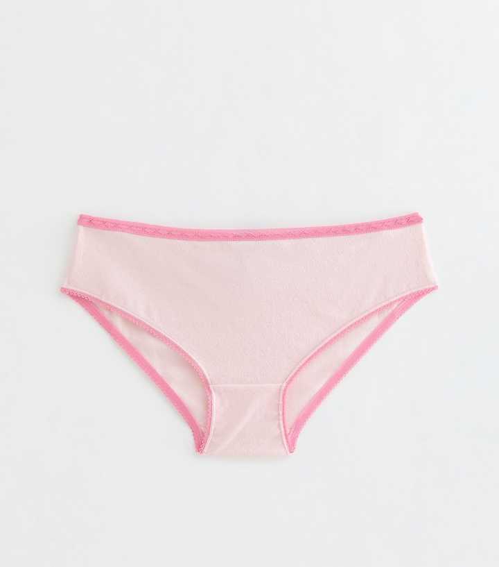 Girls Light Pink Cotton Rich Heart Trim Pointelle Briefs