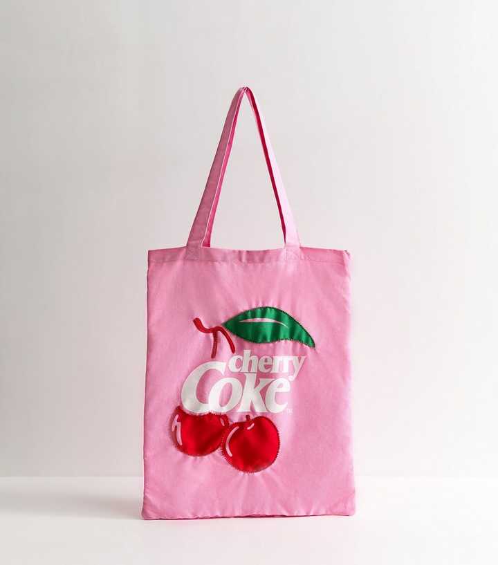 Bright Pink Beaded Trim Cherry Coke Tote Bag