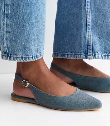 Light Blue Chambray Pointy Slingback Flats