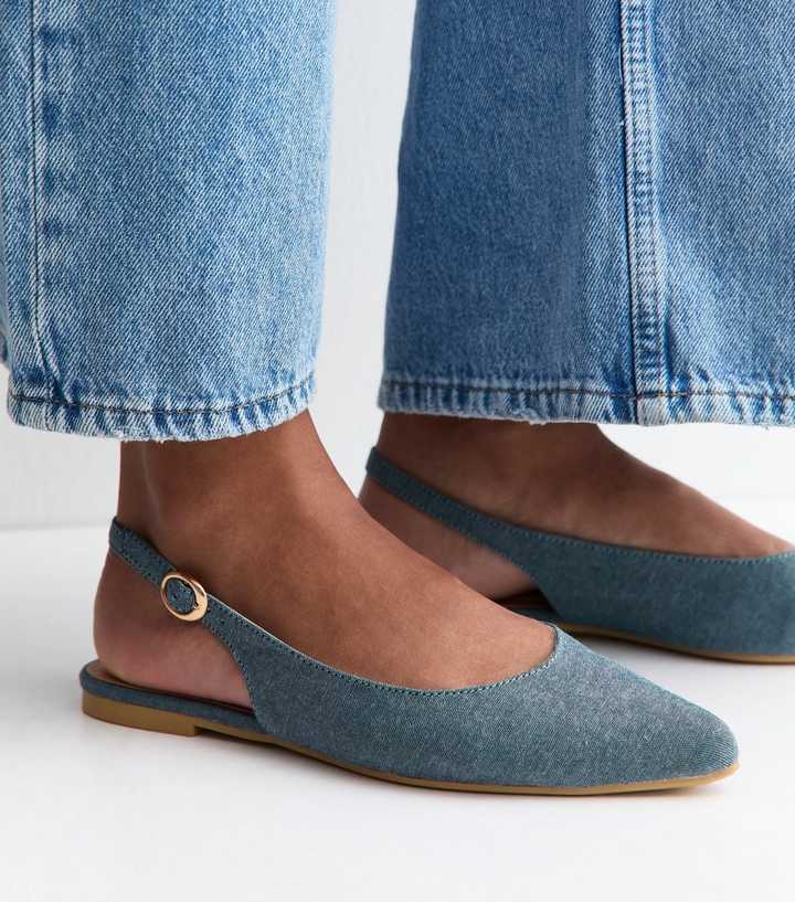 Light Blue Chambray Pointy Slingback Flats