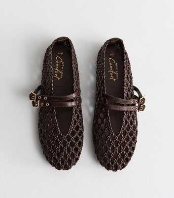Brown Woven Faux Leather Mary Jane Flats