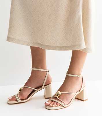 White Strappy Metallic Detail Block Heel Sandals