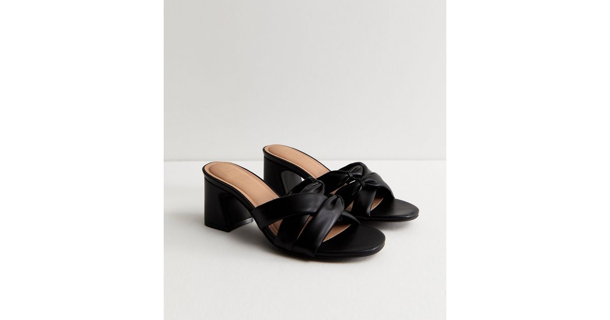 Wide Fit Black Faux Leather Knotted Strap Mule Sandals | New Look