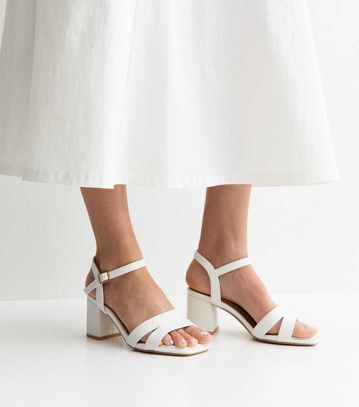 Wide Fit White Faux Leather Cut Out Strap Sandals