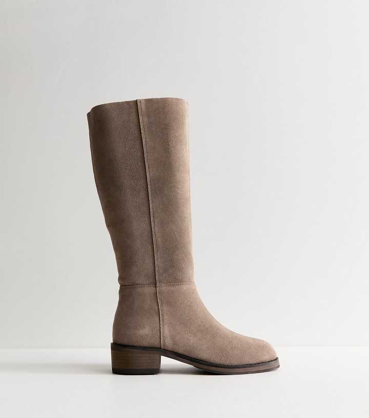 Premium Real Leather Light Brown Suede Pull On Tall Boots