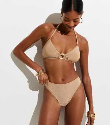 Gold Shimmer High Leg Hipster Bikini Bottoms