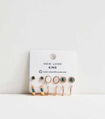 Pack of 6 Gold Tone Stud and Hoop Earrings