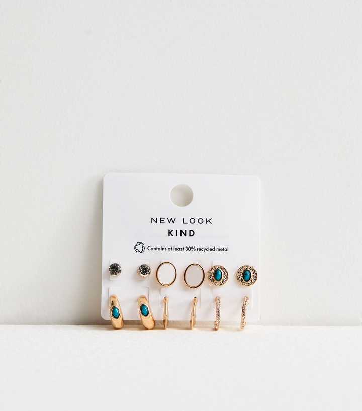 Pack of 6 Gold Tone Stud and Hoop Earrings