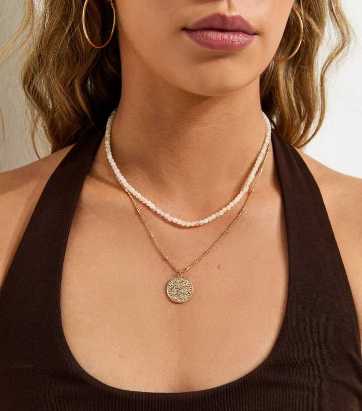 2 Layer Gold Tone Textured Coin Necklace