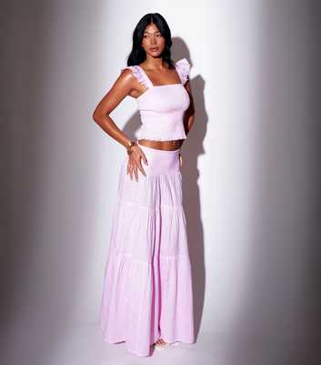 South Beach Light Pink Shirred Waist Maxi Skirt