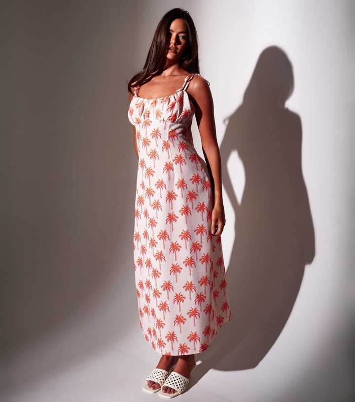 South Beach White Palm Tree Print  Maxi Dress