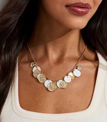 Gold Tone Beaten Coin Chain Necklace