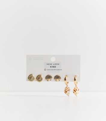 Pack of 3 Gold Tone Shell Stud and Hoop Earrings