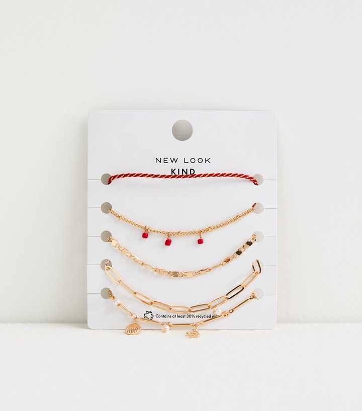 Pack of 5 Gold Tone Charm Bracelets