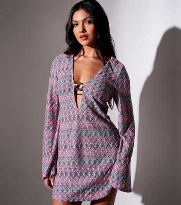 South Beach Purple Chevron Ring Mini Kaftan Dress