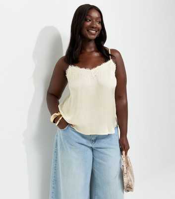 Curves Cream Lace V Neck Cami Top