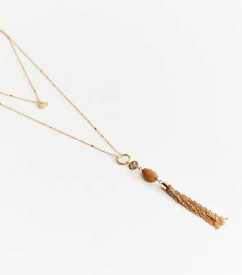 Gold Tone 2 Layer Long Tassel Necklace