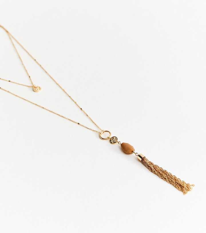 Gold Tone 2 Layer Long Tassel Necklace