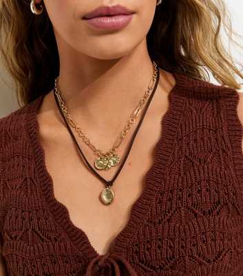 Brown Gold Tone 2 Layer Beaten Coin Necklace