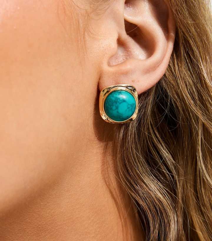 Turquoise Stone Square Stud Earrings