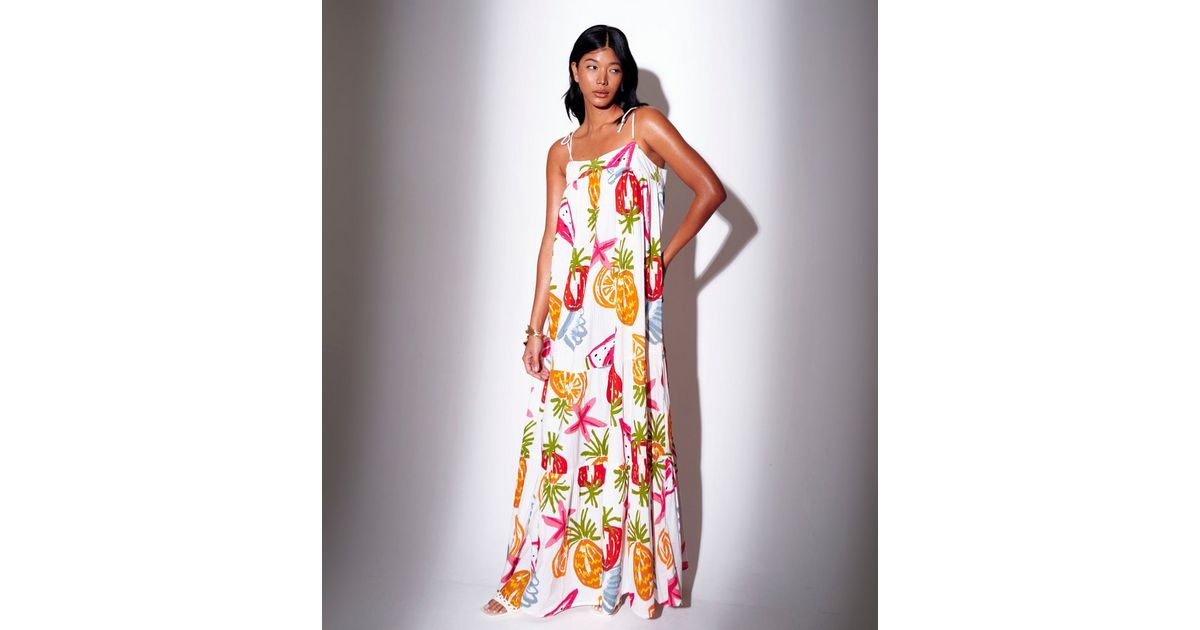 knee length dresses for ladies Summer Fruits Maxi Dress Orange Print | Wedding Guest Dress