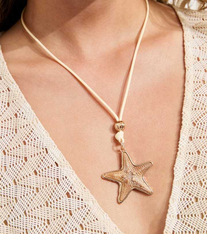 Cream Starfish Pendant Rope Necklace