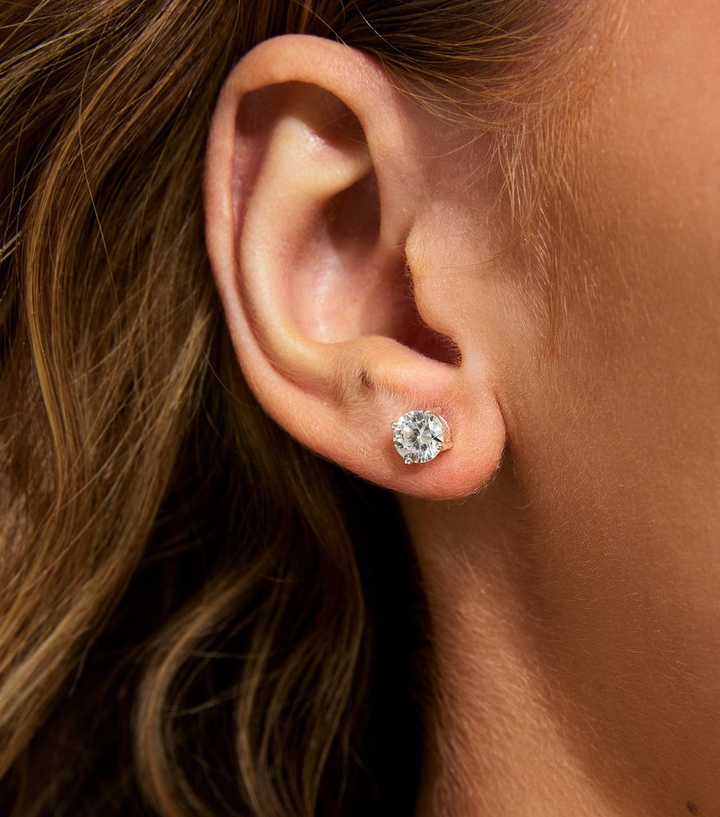 Silver Diamante Encrusted Square Neck Stud Earrings