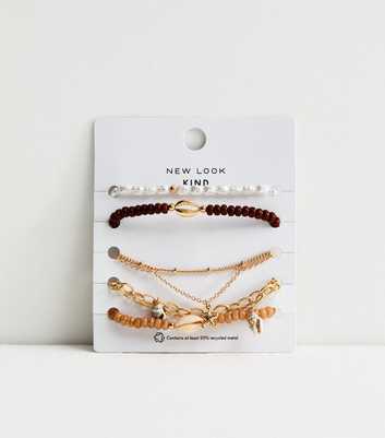 Pack of 5 Brown Beaded and Chain Bracelets