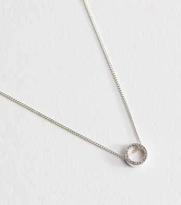 Silver Tone Diamanté Circle Pendant Chain Necklace