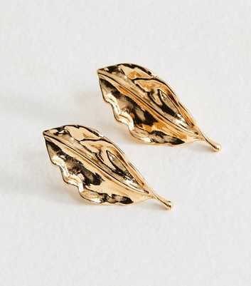 Gold Tone Textured Leaf Stud Earrings