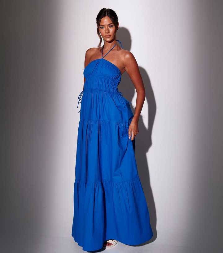 South Beach Bright Blue Halterneck Tiered Maxi Dress | New Look