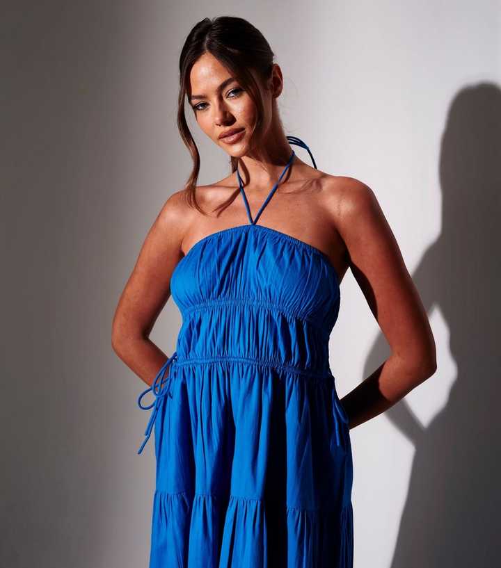 South Beach Bright Blue Halterneck Tiered Maxi Dress | New Look