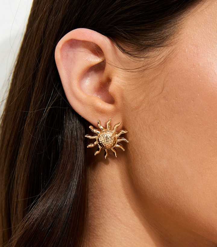 Gold Tone Sun Stud Earrings