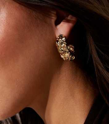 Gold Tone Beaten Open Hoop Earrings