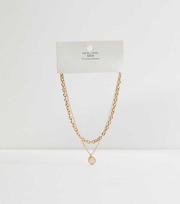 Gold Tone 2 Layer Clear Pendant Chain Necklace