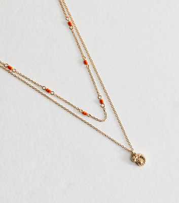 Gold Tone 2 Layer Beaded Shell Pendant Necklace