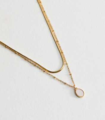 Gold Tone 2 Layer Oval Pendant Necklace