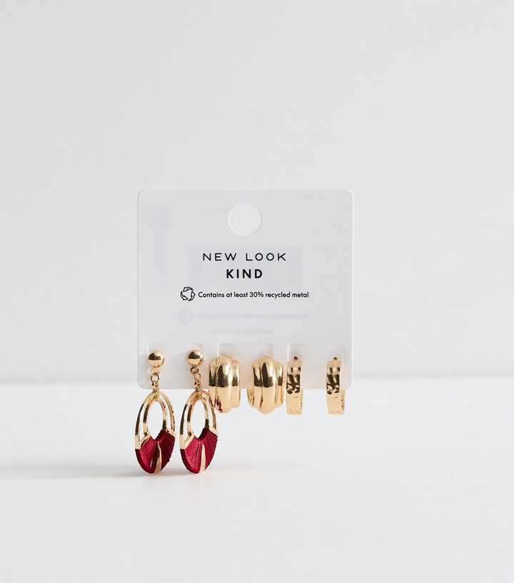 Pack Of 3 Gold Tone Chunky Curve Hoop Earrings