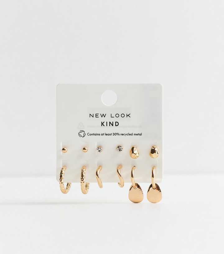 Pack of 6 Gold Tone Stud and Hoop Earrings