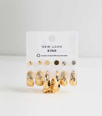 Gold Tone Pack of 6 Beaten Stud and Hoop Earrings