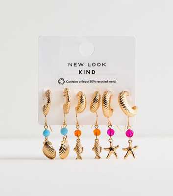 Pack of 6 Gold Tone Coastal Drop and Hoop Earrings