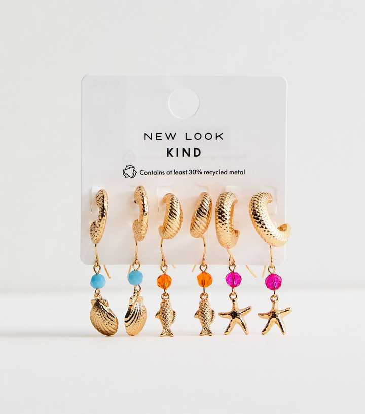 Pack of 6 Gold Tone Coastal Drop and Hoop Earrings
