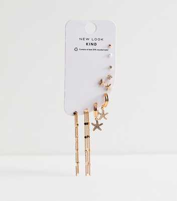Pack of 7 Gold Tone Coastal Drop and Stud Earrings