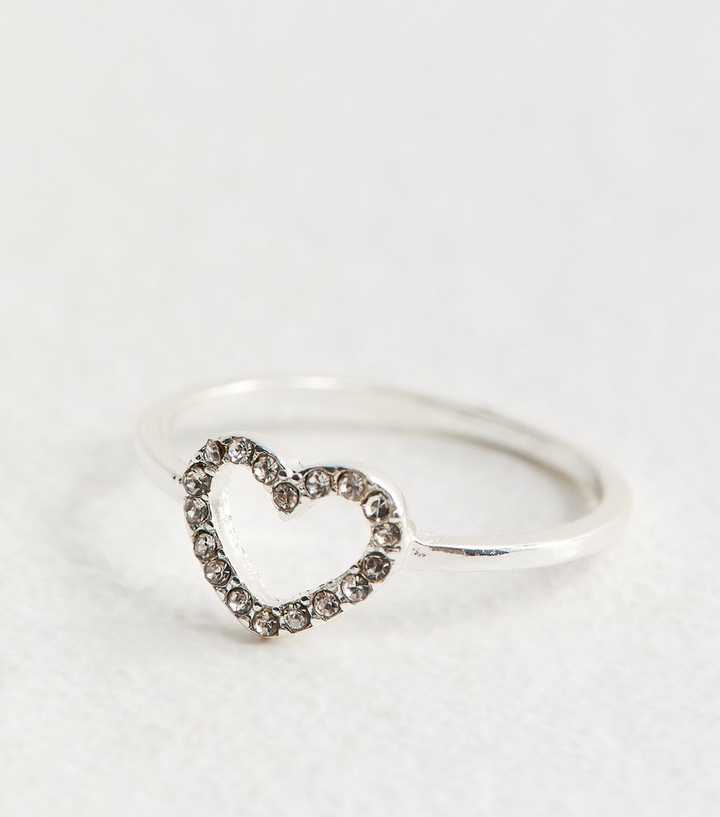 Silver Tone Diamant?� Heart Ring