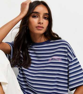 Blue Cotton Striped Los Angeles Logo Oversized T-Shirt